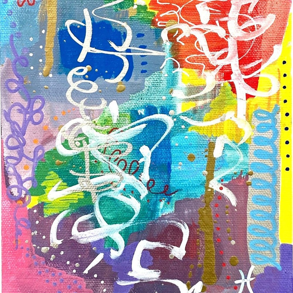 Scripting - Original Wall Art Liquid Oil Paint & Marker Signed Painting 6”x8”